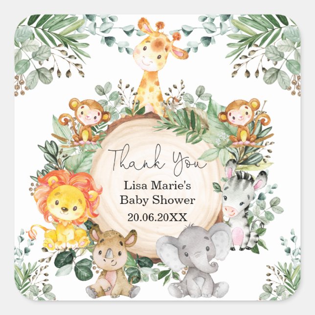 Sticker Carré Sweet Greenery Safari Wild Baby Animals Favoriser (Devant)