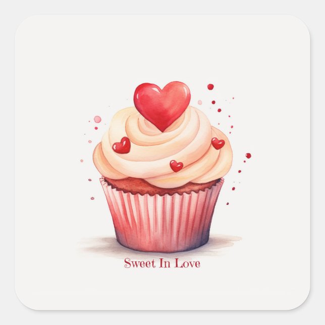 Sticker Carré Sweet In Love Cupcake Carte Saint-Valentin (Devant)