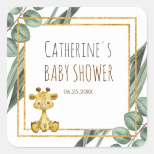 Sticker Carré Sweet Jungle Safari Giraffe Baby shower botanique