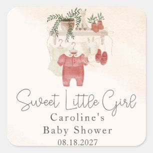 Sticker Carré Sweet Little Girl Boho Baby shower de vêtements