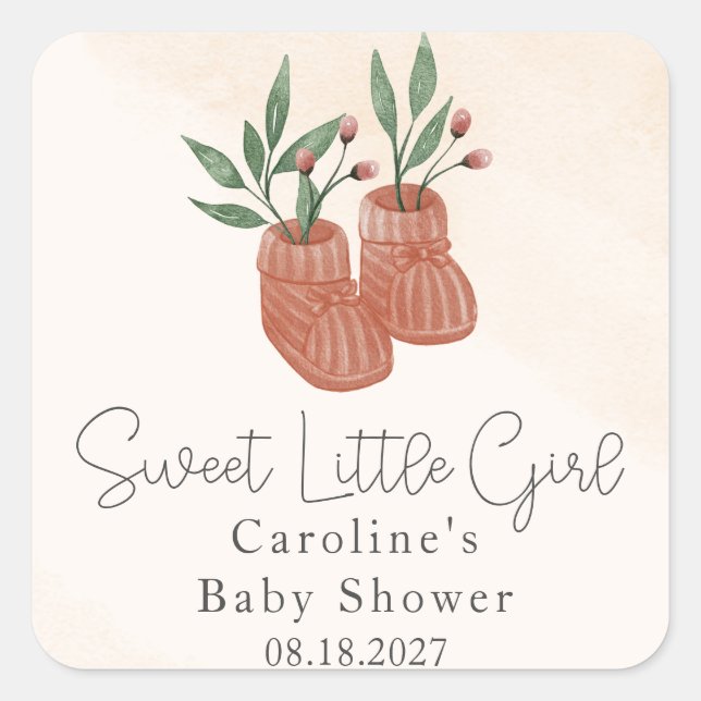 Sticker Carré Sweet Little Girl Boho Baby shower de vêtements (Devant)