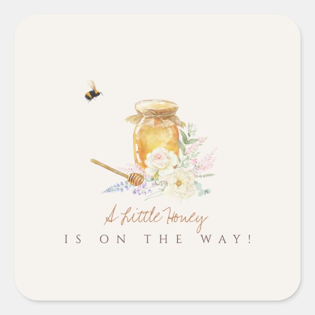 Sticker Carré Sweet Little Honey Baby Shower (Devant)