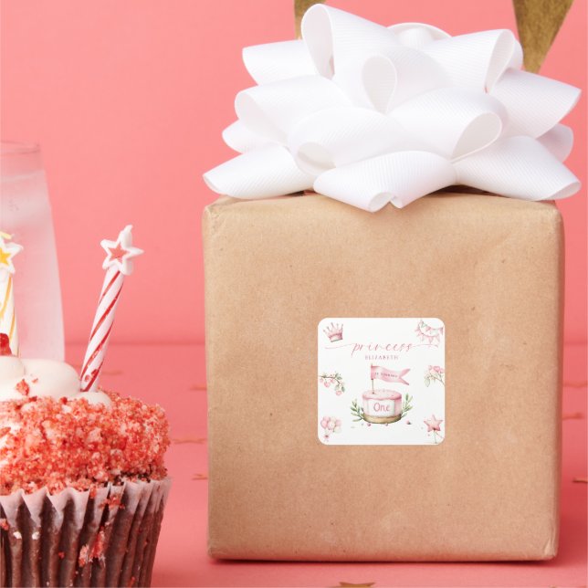 Sticker Carré Sweet Little Princess Pink Cake 1st Birthday (Fête)