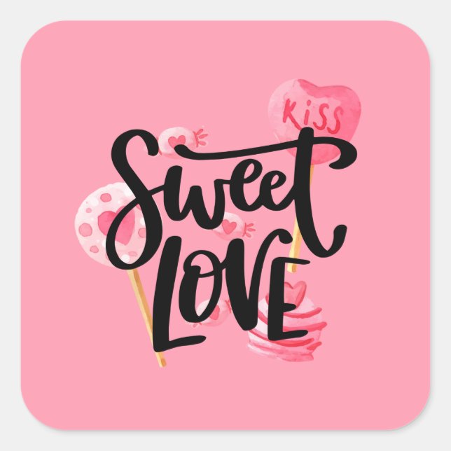 Sticker Carré Sweet Love Valentine Typographie | Sceau à coller (Devant)