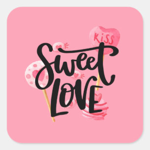 Sticker Carré Sweet Love Valentine Typographie Sceau à coller