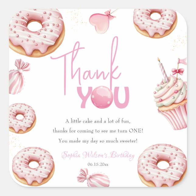 Sticker Carré Sweet One Girl 1st Birthday (Devant)