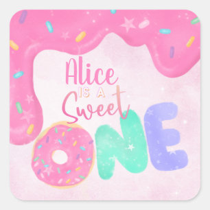 Sticker Carré Sweet One Rose Frosting Girl's premier anniversair