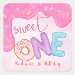 Sticker Carré Sweet One Rose Frosting Girl's premier anniversair