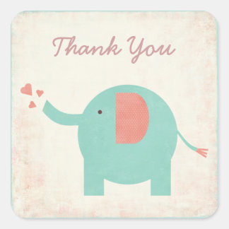 Sticker Carré Sweet Retro Unisex Elephant Merci