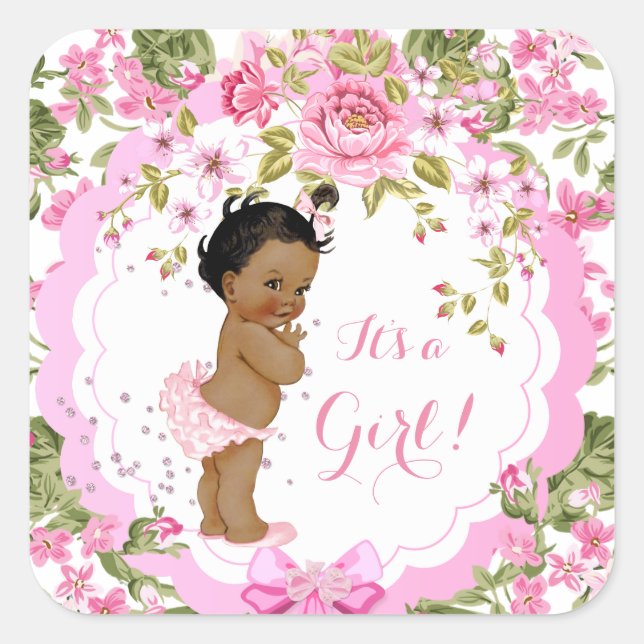 Sticker Carré Sweet rose Floral Rose Baby shower fille ethnique (Devant)