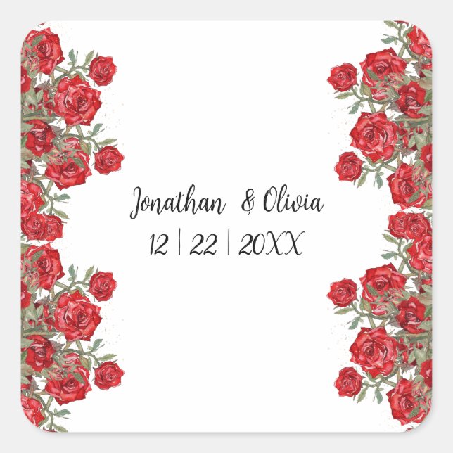 Sticker Carré Sweet Shower Spring red roses Wedding (Devant)