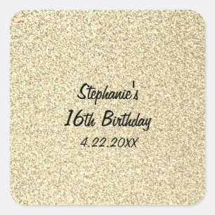 Sticker Carré Sweet sixteen 16e anniversaire de fête Glittery Go