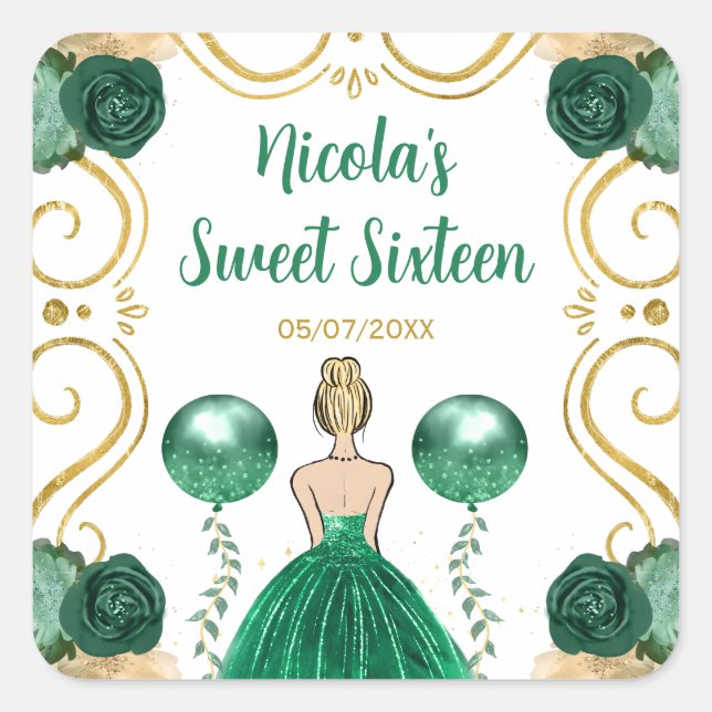 Sticker Carré Sweet Sixteen Blonde Princess in Green (Devant)