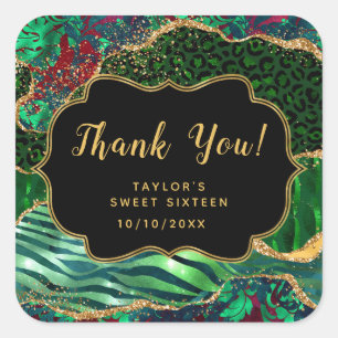 Sticker Carré Sweet sixteen d'Agate Safari vert Merci
