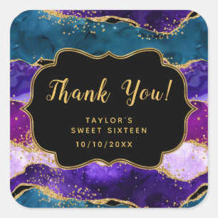 Sticker Carré Sweet sixteen de Merci d'agate bleu violet