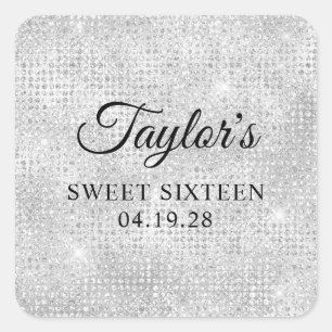 Sticker Carré Sweet sixteen de Parties scintillant Disco Blanc A