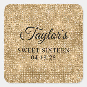 Sticker Carré Sweet sixteen de Parties scintillant Gold Disco