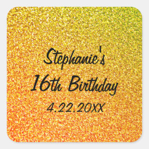 Sticker Carré Sweet sixteen Glittery Gold 16e fête d'anniversair