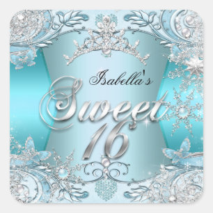 Sticker Carré Sweet sixteen Sweet 16 Flacon Turquoise Silver 2