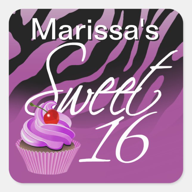 Sticker Carré Sweet sixteen Zebra Cupcake (Devant)