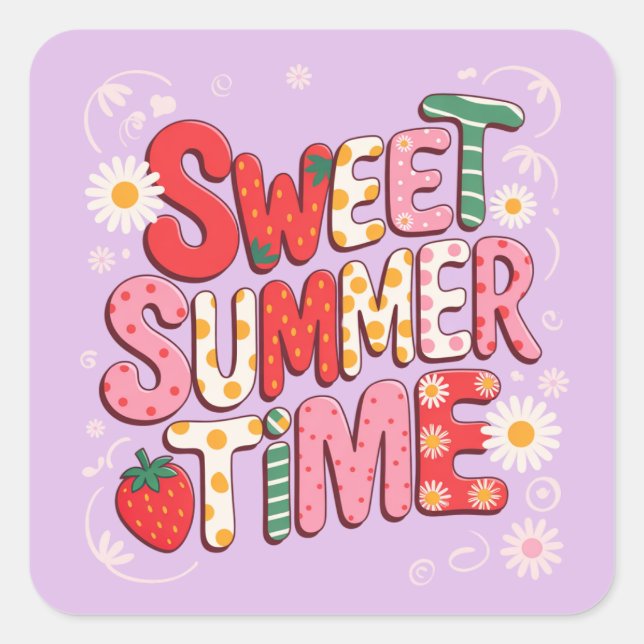 Sticker Carré Sweet Summer Time Coquette Strawberry Retro Beach (Devant)
