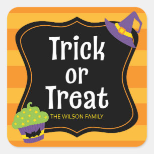Sticker Carré Sweet Trick ou Treat Halloween Party