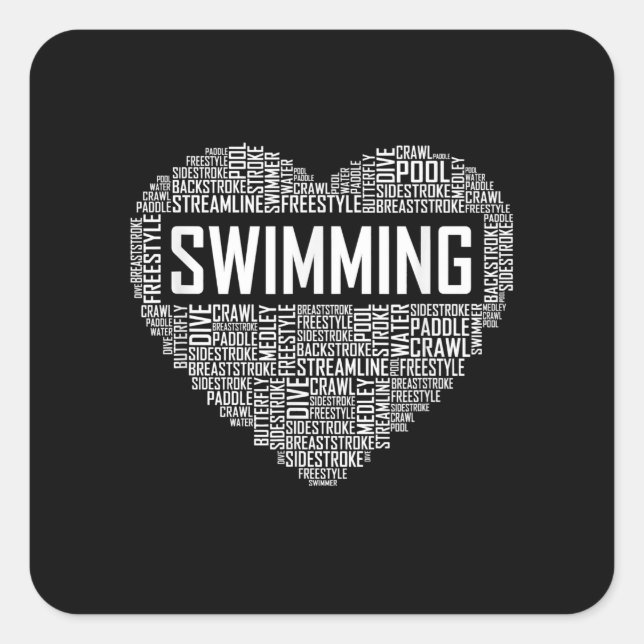 Sticker Carré Swimming Heart Coach Swimmer Venin Swim Lover Toxi (Devant)