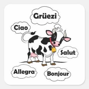 Sticker Carré Swiss Cow Grüezi Bonjour Ciao Suisse Voyage