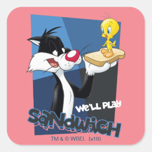 Sticker Carré SYLVESTER™ & TWEETY™ "Nous allons jouer au sandwic