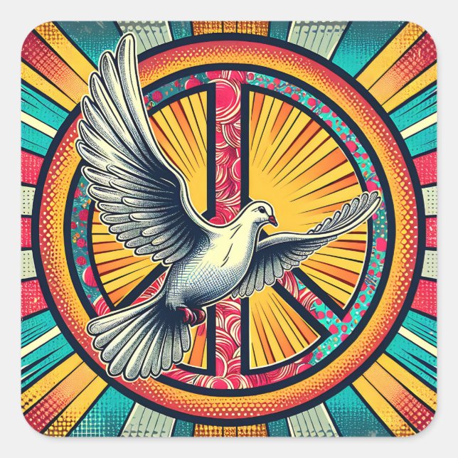 Sticker Carré Symbole Boho Retro Dove and Peace (Devant)
