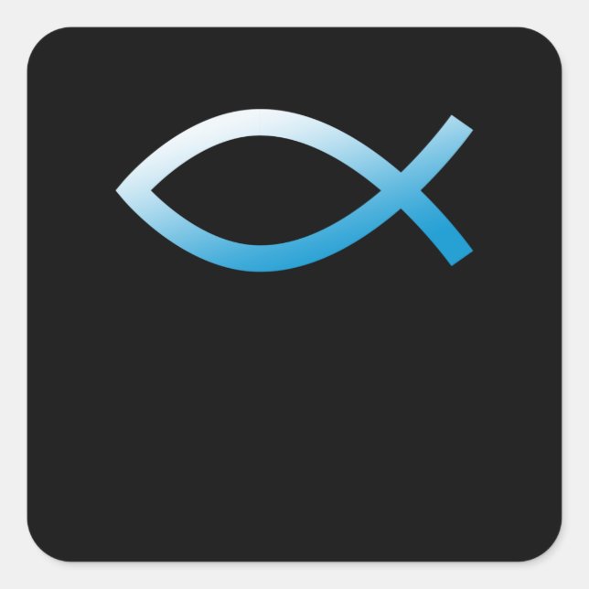 Sticker Carré Symbole chrétien Jésus Poisson Ichtys Bleu (Devant)