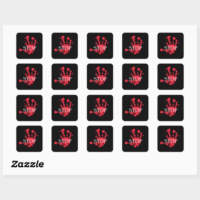 Sticker Carré Symbole d'avertissement « STOP » avec empreinte de (Feuille)