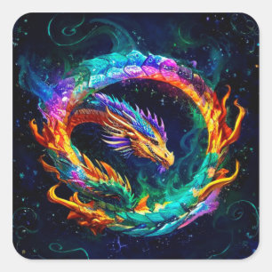 Sticker Carré 🐉 Symbole de dragon Ouroboros Énergie Art Glow 🐉