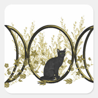 Sticker Carré Symbole de la lune triple chat noire