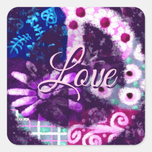 Sticker Carré SYMBOLE DE LA PAIX Abstraite Hippie Art violet ble