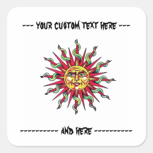 Sticker Carré Symbole de tatouage de dessin animé cool Sun God F (Devant)