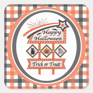 Sticker Carré Symbole d'Halloween Vintage rétro - Tricoter ou tr