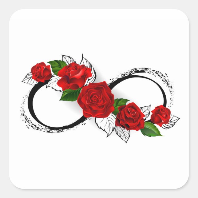Sticker Carré Symbole d'infini avec les roses rouges (Devant)