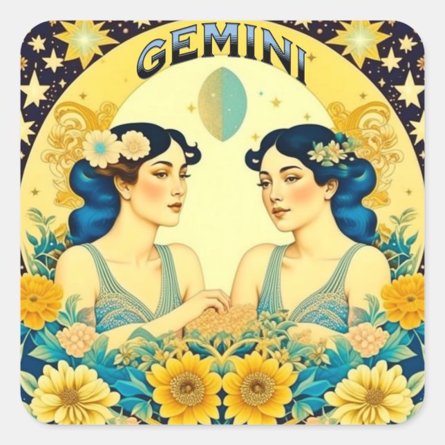 Sticker Carré SYMBOLE Horoscope Gemini Twins Celestin (Devant)