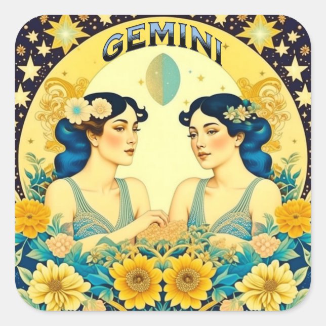 Sticker Carré SYMBOLE Horoscope Gemini Twins Celestin (Devant)