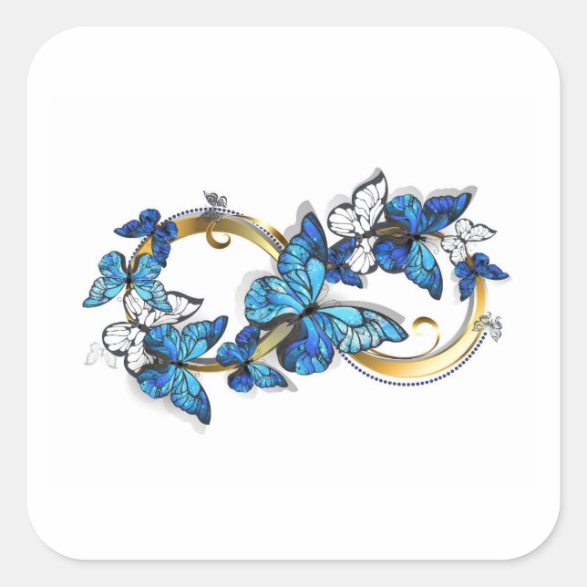 Sticker Carré Symbole infini de papillons Morpho bleus (Devant)