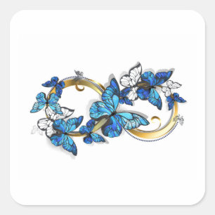 Sticker Carré Symbole infini de papillons Morpho bleus