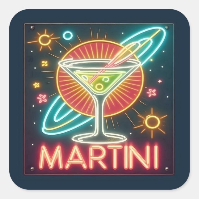 Sticker Carré SYMBOLE NEON MARtini DU MILIEU DU SIÈCLE (Devant)