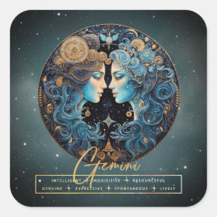 Sticker Carré SYMBOLE NOIR D'OR Jumeaux Soleil Signe Gemini