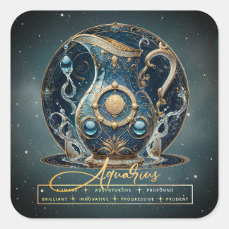 Sticker Carré Symbole Porteur d'Eau Noire Moderne Aquarius