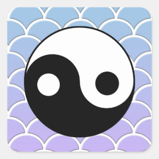 Sticker Carré Symbole Yin Yang sur l'Arrière - plan d'onde