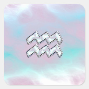 Sticker Carré Symbole Zodiaque Aquarius sur Mère de Pearl Nacre