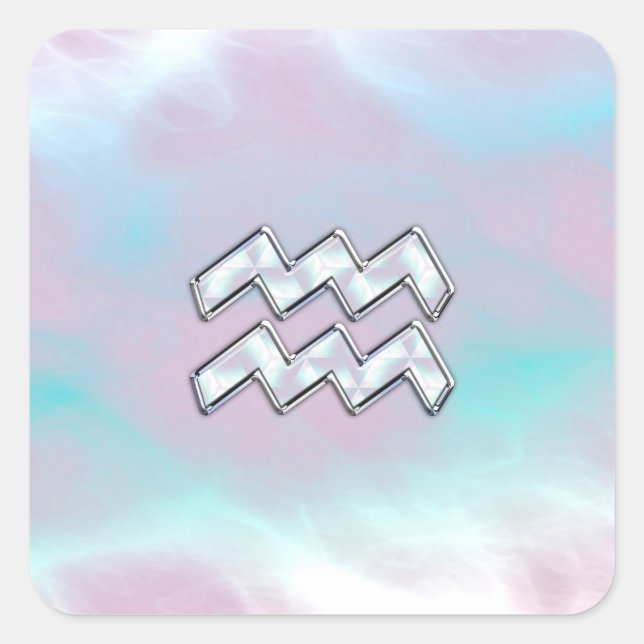 Sticker Carré Symbole Zodiaque Aquarius sur Mère de Pearl Nacre (Devant)