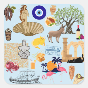 Sticker Carré Symboles de Chypre pour les amoureux de voyage