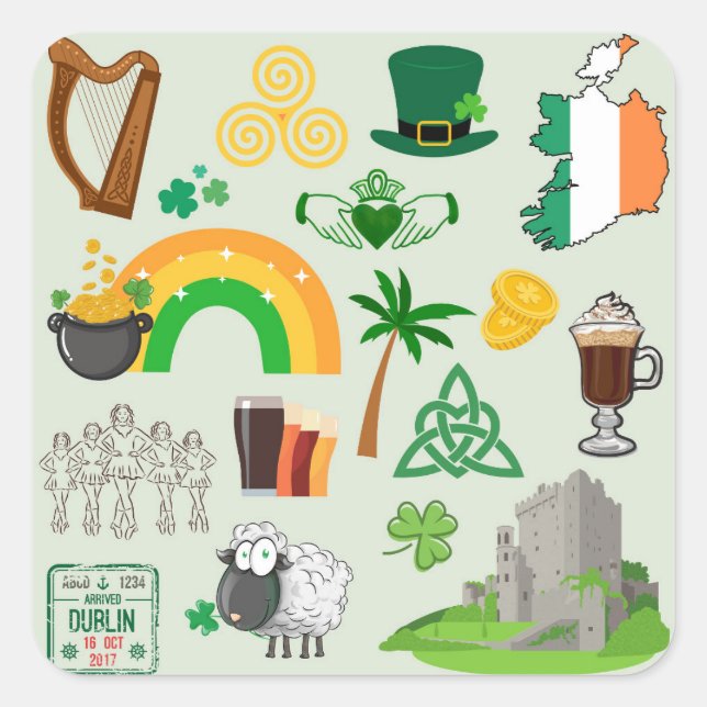 Sticker Carré Symboles de l'Irlande (Devant)